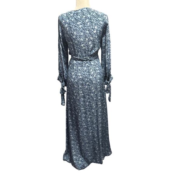 Natalie Martin Danika 100% Silk Wrap Maxi Dress Blue Floral Size M - Picture 3 of 7